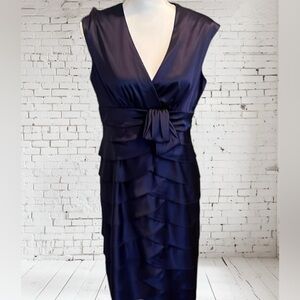 Evan Picone Dress Womens 12P Purple Petite Sleeveless Ruffled Formal Polyester